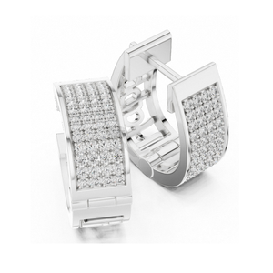 ต่างหูห่วงแบบ Huggie ประดับเพชรธรรมชาติทรงกว้างหลายแถว ดีไซน์หรูหรา ตัวเรือนเงิน พร้อมตัวล็อกแบบเกลียวที่แน่นหนา สวยงาม เรียบง่าย หรูหรา - Product Image 4