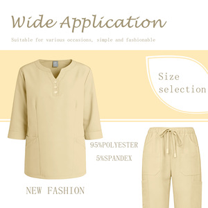 HZMNOI V-Neck Work Shirt 3/4 Sleeve With Pockets Moisture Wicking Adult Uniform Clothes - Product Image 4