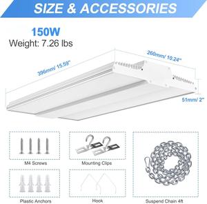 Lumière linéaire haute baie LED 150W, lumière de magasin LED haute baie de 1,3FT 22,500LM, éclairage linéaire haute baie 5000K répertorié UL - Product Image 5