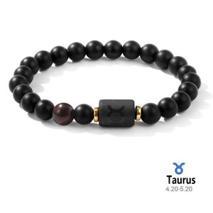 Pulsera del zodiaco 8mm Real Natural negro ónix piedra pulseras con cuentas Unisex estrella signo horóscopo piedras preciosas joyería regalos amistad - Product Image 5