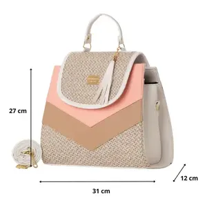 Bolso Tote de Yute para Mujer Fana Haven Pion, Tamaño Mediano, Diseño Color Block, Bolso de Playa con Cierre de Broche y Asa Larga - Product Image 3