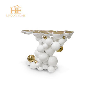 Table d'entrée sur mesure table <span class=keywords><strong>console</strong></span> moderne de luxe <span class=keywords><strong>en</strong></span> métal <span class=keywords><strong>en</strong></span> acier inoxydable <span class=keywords><strong>blanc</strong></span> et laiton avec miroir - Product Image 5