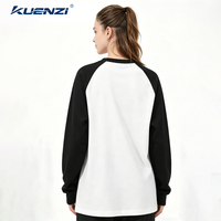 T-shirt pour femme Kuenzi personnalisé avec logo, col rond, manches raglan, 100% coton, 270 GSM, poids lourd, coupe ample, color-blocking