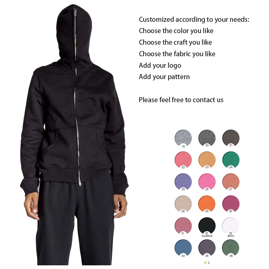 Hot sale good quality Customizable oversized unisex full face zip hoodies blank cotton casual full zipup hoodie