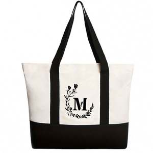 Bolsa de Playa de Lona Personalizada con Monograma de Dibujos Animados Clásicos, Impresa en Serigrafía, para Mujer, Regalo Personalizado con Iniciales para el Verano - Product Image 4