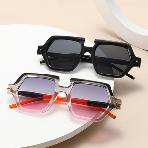 Logo Custom 2026 Fashion Double Color <b>Gradient</b> Square Sun Glasses UV400 Rivets Polygon <b>Sunglasses</b> for Men Women - Product Image 3