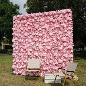 Dkb Kunstbloem 3d 5d Luxe Custom Bruiloft Decoratie Hq007 Paneel Roze Roos Doek Terug Roll Up Zijde Bloem Achtergrond Muur