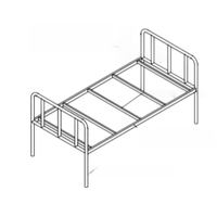 Cadre de lit simple en métal robuste moderne avec pieds tubulaires de 38 mm, barrières en acier thermolaqué, idéal pour dortoirs scolaires, auberges et hôtels, facile à assembler