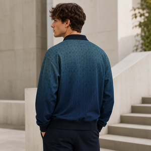 <span class=keywords><strong>Felpa</strong></span> Personalizzata da Uomo <span class=keywords><strong>Blu</strong></span> Sfumato in Pile Pesante con Colletto a Bottoni Oversize a Maniche Lunghe Stile <span class=keywords><strong>Polo</strong></span> - Product Image 3