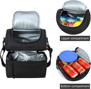 Free Sample Adult <b>Lunch</b> <b>Box</b> <b>Insulated</b> <b>Lunch</b> Bag Large Cooler Tote Bag for Men, Women, Double Deck Cooler(Black Large) - Product Image 2