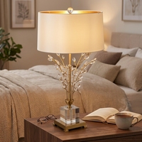 Lampe de table LED dorée moderne avec abat-jour en fer et cristal, sans fil, écologique, à intensité variable, alimentation CA pour chambre, salon, hôtel