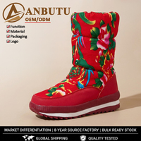 Chaussures d'hiver pour femmes à imprimé floral, style ethnique, motif de fleurs rouges, doublure chaude, semelle antidérapante, bottes de neige