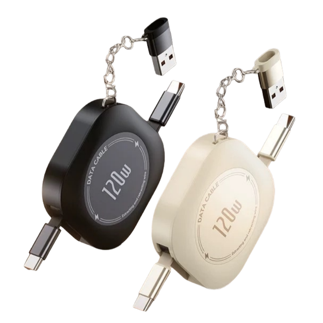 120W Retractable 4-in-1 Mobile Phone & Computer Charger 6A Fast Charging 1m Type-C USB C Data Cable