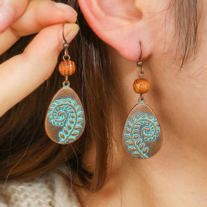 빈티지 스타일 매달려 귀걸이 보석 여성 드롭 귀걸이 큰 기하학적 보헤미아 녹청의 귀걸이 빈티지 패션 보석 선물 - Product Image 3