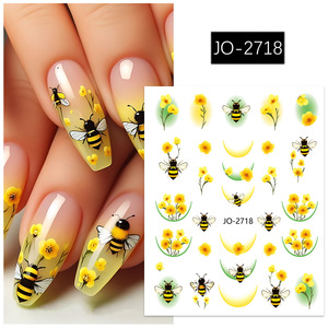 Nagel blumen aufkleber Bunte selbst klebende Rückseite Chrysantheme Bienen nagel aufkleber Hand gezeichnete Nagel kunst - Product Image 5