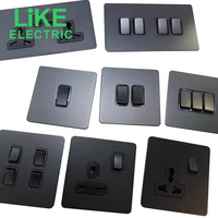 Saklar tuas tombol hitam retro Inggris, dua bukaan kontrol tunggal saklar dinding panel logam soket UK seperti listrik