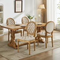 Chaises de salle à manger vintage en bois de style français avec assise rembourrée en tissu et garniture cloutée pour salle à manger, cuisine de ferme, lot de 2