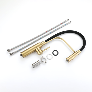 Keran wastafel dapur, keran dapur emas komersial fleksibel dengan semprotan tarik ke bawah - Product Image 6