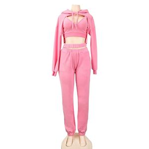 <b>Women</b> Hoodies and Pants Set Custom <b>Women</b> Biker <b>Shorts</b> Set Matching <b>Long</b> Sleeve Crop Top and Drawstring <b>Shorts</b> Two Piece Set - Product Image 2