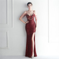 19939-S # Prêt Stock Commerce Extérieur Robe Étoile Tapis Rouge Occasion Formelle Artisanat Perlé Grosse Dame Robe Plus Size Robe Super Size