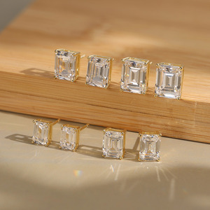 RINNTIN LZE56 Classic 1ct/2ct/3ct/4ct <strong>Emerald</strong> Cut Diamond S925 Sterling Silver 8A Cubic Zirconia <strong>Stud</strong> <strong>Earrings</strong> for Women Men - Product Image 3