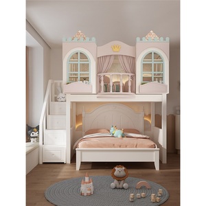 <span class=keywords><strong>Lit</strong></span> mezzanine en bois massif de style princesse JS Luxury pour chambre de filles avec escalier de rangement et bibliothèque - Product Image 4