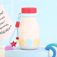 Bouteille d'eau isotherme en acier inoxydable à pois mignons de 480 ml, thermos en forme de pot à lait avec sangle de transport perlée en forme d'étoile