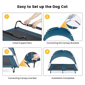 Cama para perros elevada de refrigeración portátil para exteriores con tienda extraíble para acampar, senderismo, viajes a la playa, cómodo lugar de descanso para mascotas - Product Image 6