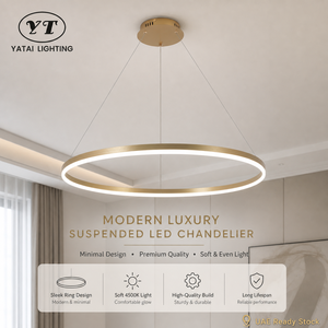Lustre moderne en métal avec anneau, 120 cm, LED dimmable, télécommande, trois couleurs, pour salle à manger, salon, hôtel, villa - Product Image 4
