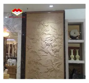 Patung 3d ukiran burung keberuntungan Cina, buatan tangan krem pereda batu pasir alami