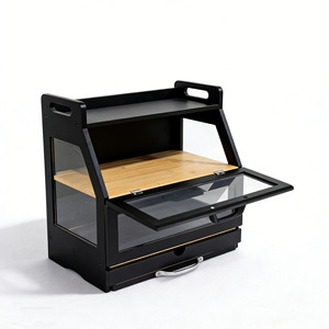 Boîte à pain en bambou à double couche, trapézoïdale, transparente, anti-poussière, pour la cuisine, conteneur à pain et pâtisserie, anti-humidité - Product Image 2
