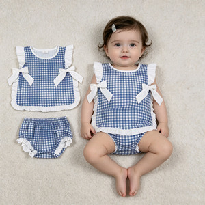 Conjunto de Ropa para Bebé Niña de 2 Piezas con Estampado a Cuadros del 4 de Julio, Camisa Túnica con Volantes, RTS Boutique - Product Image 3