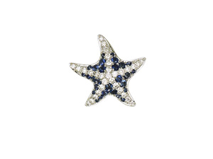 Pendentif Étoile de Mer Fait Main en Or Blanc 18K avec Saphir et Diamant – Collier Délicat pour Usage Quotidien, Breloque Océanique - Product Image 1