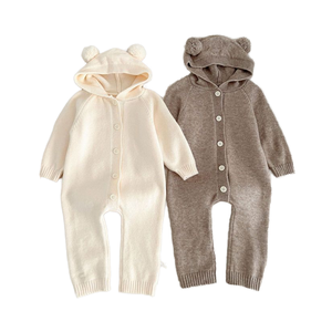 Angou baju monyet bayi uniseks, setelan mendaki bayi bertudung dengan kancing penutup kasual warna polos telinga kelinci beruang lucu baru musim gugur - Product Image 1