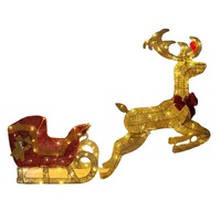 Ensemble de rennes et de traîneau 3D pré-éclairés à LED blanc chaud doré, pliable, en fil métallique, étanche IP44, commande manuelle, pour extérieur, pelouse de Noël