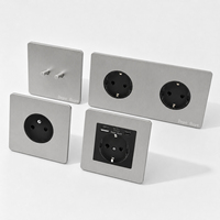Interruptor de pared retro europeo con panel de palanca, 1-4 módulos, 2 vías, gris plateado, acero inoxidable cepillado, interruptor antiguo con toma de corriente y carga USB