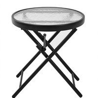 Table d'appoint ronde pliante, table de patio avec plateau en verre trempé, table à manger pour jardin, table ronde pliable en verre