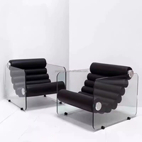 Fauteuil de salon flottant en acrylique au design nordique créatif haut de gamme, style épuré, mobilier de maison, chaise en acrylique et cuir