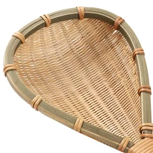 手作り竹織りライスキッチンツール食品家庭用キッチン用品用ロングハンドルザル排水管