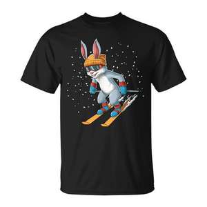 Ski <b>Rabbit</b> <b>T</b>-<b>Shirt</b> Skiing Bunny Design Black Cotton Promotional <b>Shirt</b> - Product Image 1