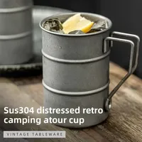 Tasse à eau rétro portable en acier inoxydable 350/500 ml, tasse à café, chopes à bière pour le camping en plein air et les pique-niques