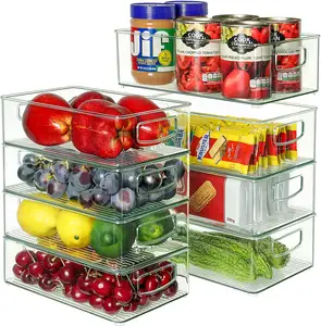 8 Pack BPA Free Clear Plastic Fridge Food Storage Freezer Organizer Container Boxes Bins Sets For Vegetable Can Soda