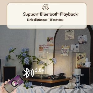 Tourne-disque <span class=keywords><strong>vinyle</strong></span> rétro vintage 3 vitesses avec enregistreur, haut-parleurs Bluetooth 5W*2, en bois, moule privé, marque OEM - Product Image 3