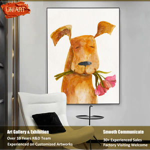 Stampa su Tela Lucida con Motivo Floreale e Cagnolini, Decorazione Verticale in Porcellana per Cameretta, <span class=keywords><strong>Poster</strong></span> per Stanza dei Bambini - Product Image 2