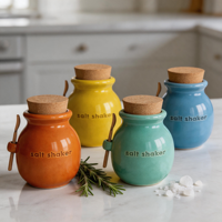 Pot à épices en céramique avec logo personnalisé, fait main, finition émaillée, avec bouchon et cuillère