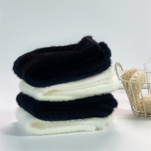 Fuzzy Women's Mid Calf <b>Socks</b> White And Black Cotton Solid Color Warm <b>Fluffy</b> <b>Socks</b> For Autumn Winter - Product Image 4