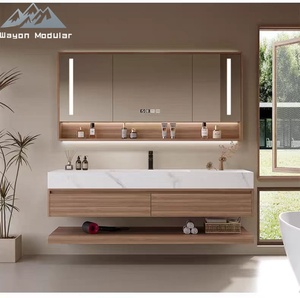 Mueble de Baño de Lujo con Doble Lavabo, Encimera de Piedra Sinterizada con Certificación CE y Cuerpo de Madera Maciza Impermeable de Grado E1 - Product Image 4