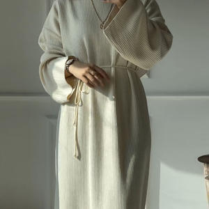 2025 élégant Sexy pas cher hiver épais coton Abaya ample tricot Robe formelle cravate longue Robe jupe pour les femmes - Product Image 4