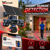 Caméra solaire longue portée Wistino 4 objectifs Aov 4G 6 moteurs Panneau solaire 16W Vision nocturne double lumière 16MP Batterie 16000mAh