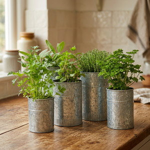 Durable Galvanized Metal Planter Set Rustic Cylinder Design Ideal <b>For</b> Indoor Outdoor <b>Herbs</b> Flowers And Home Decor - Product Image 1
